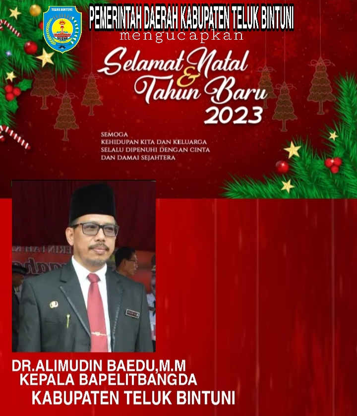 Ucapan Selamat Natal dan Tahun Baru 2023 Badan Pengembangan dan Penelitian Pembangunan Daerah (Bapelitbangda) Kabupaten Teluk Bintuni.