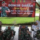 Prajurit brigif 26/GP , Kodim 1806/TB dan Yonif 763/SBA melakukan aksi donor darah, Rabu (27/9/2023) 