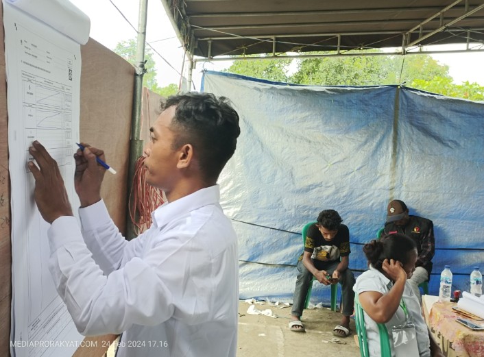 Petugas KPPS TPS 12 Argosigemarai melakukan penghitungan suara Calon DPR RI, Sabtu (24/02/2024) 