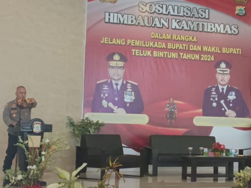 Kapolres Teluk Bintuni,  AKBP Dr. H. Choiruddin Wachid, S.I.K., M.M., M.Si, saat memberikan sambutan Sosialisasi Himbauan Kamtibmas dalam rangka jelang Pemilukada Bupati dan Wakil Bupati Teluk Bintuni tahun 2024 di Aula Andriano Ananta. Selasa (23/7) 