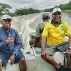 Yohanes Akwan, S.H., Kuasa Hukum Pemda Teluk Bintuni ( Kaos Kuning) , melakukan perjalanan ke lapangan bersama Tim NSH Project pada tanggal 29-30 Juli 2024. (Dokumen YLBH Sisar Matiti)