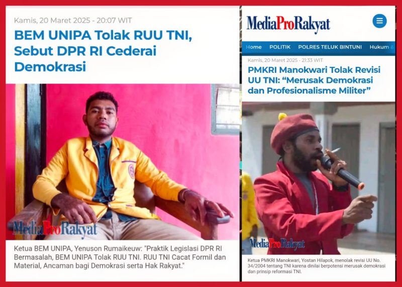 Keterangan Gambar: Screenshot berita Mediaprorakyat.com tentang protes terhadap revisi UU TNI pada 20 Maret.  