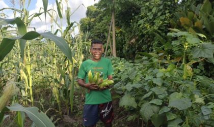 Keterangan Gambar: Sekretaris Dewan Pimpinan Cabang (DPC) Partai Persatuan Pembangunan (PPP) Teluk Bintuni, Said Harisa Bauw, berpose bersama hasil panen jagung di lahannya, Senin (7/7/2025).