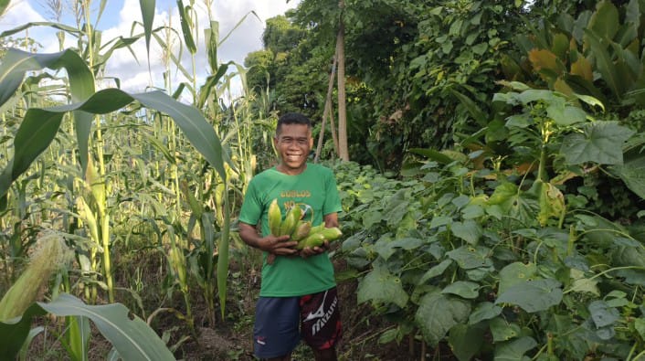 Keterangan Gambar:
Sekretaris Dewan Pimpinan Cabang (DPC) Partai Persatuan Pembangunan (PPP) Teluk Bintuni, Said Harisa Bauw, berpose bersama hasil panen jagung di lahannya, Senin (7/7/2025).
