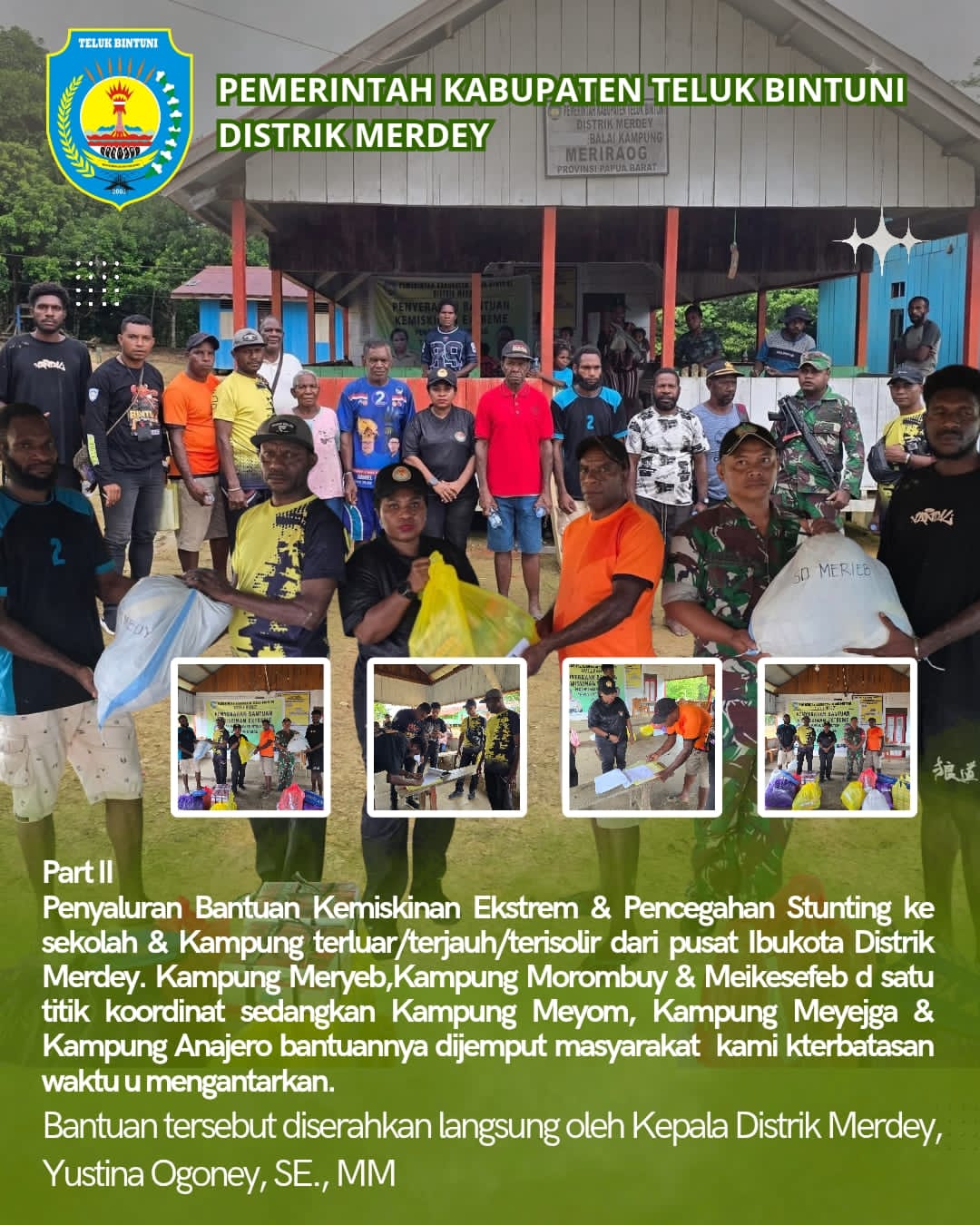 Kepala Distrik Merdey Yustina Ogoney Serahkan Bantuan Penanganan Kemiskinan Ekstrem kepada Masyarakat