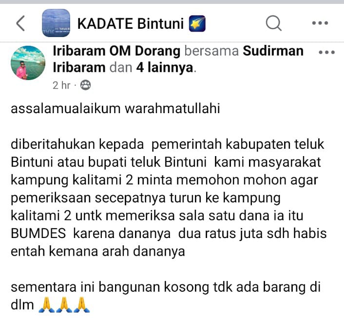 Warga Kampung Kalitami 2 Soroti Dugaan Penyalahgunaan Dana BUMDes Rp 200 Juta