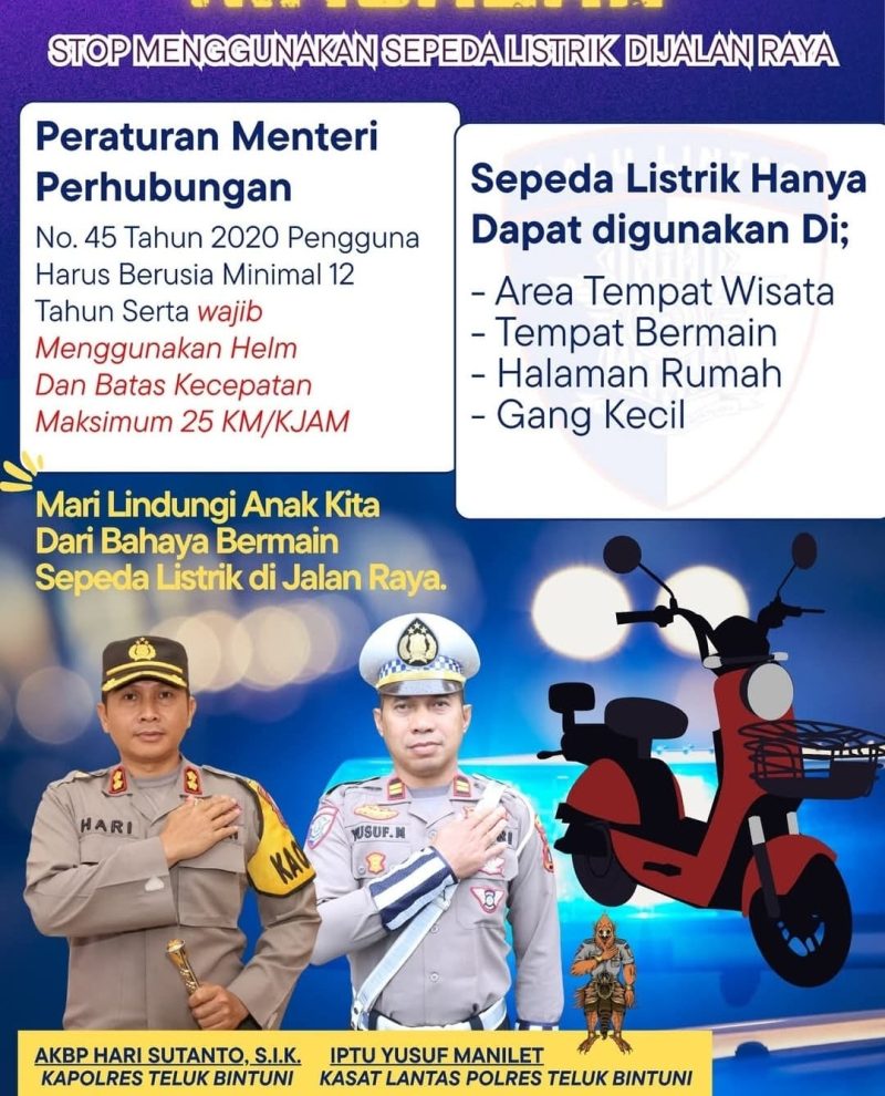 Polres Teluk Bintuni Imbau Warga Tidak Gunakan Sepeda Listrik di Jalan Raya (foto : Humas Polres Teluk Bintuni) 
